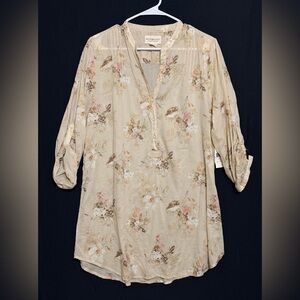 Denim & Supply Ralph Lauren Beige Floral Tunic Lightweight semi transparentSheer